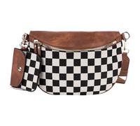 DODAMOUR Checkerboard Crossbody Bag with Coin Pouch - Women's Adjustable Shoulder Belt Bag, Multi-Way Sling Waist Pack for Travel, Shopping, Concerts and Daily Use (Brown)