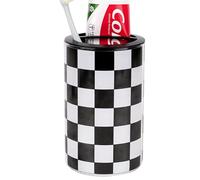 DODAMOUR Checkerboard Toothbrush Holder, Black & White Racing Flag Tumbler - Retro Vanity & Desk Cup for Makeup Brushes, Pens - Black-Finish Rim