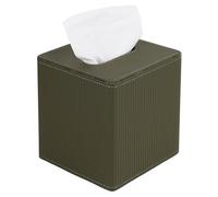 DODAMOUR Elegant Faux Leather Tissue Box Cover, Ribbed Design with Weighted Base & Magnetic Closure - Modern Decor for Bathroom, Bedroom or Office (Olive Green)
