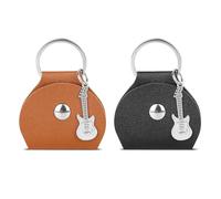 DODAMOUR Guitar Pick Keychain Holder, 2 Pack Leather Guitar Picks Case Holder, Customized Guitar Key Holder for Guitarist (Black, Brown)