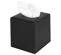 DODAMOUR Litchi Texture Faux Leather Square Tissue Box Cover, Standard Size Cube Box Holder, Magnetic Bottom Closure for Home and Office (Black)
