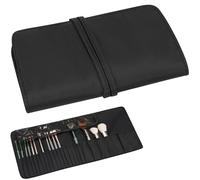 DODAMOUR Makeup Brush Case with Silicone Makeup Brush Cleaner Bowl, 26 Slots Portable Travel Makeup Brush Holder, Waterproof Cosmetic Brush Rolling Foldable Storage Bag (Black)