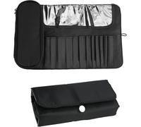 DODAMOUR Makeup Brush Case with Silicone Makeup Brush Cleaner Bowl, Portable Travel Makeup Brush Holder, Waterproof Cosmetic Brush Rolling Foldable Storage Bag (Black)