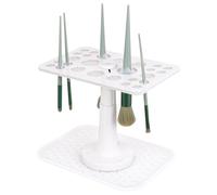 DODAMOUR Makeup Brushes Drying Rack with Silicone Mat, Adjustable Makeup Brush Holder, Display Dryer Stand, 26 Holes Acrylic Brush Organizer Stand (White)
