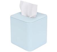 DODAMOUR PU Leather Cube Tissue Box Cover - Square Holder with Magnetic Bottom, Modern Decorative Facial Napkin Dispenser for Bathroom Vanity, Bedroom Nightstand, Office Desk (Cream Blue)