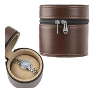 DODAMOUR PU Leather Round Watch Travel Case, Zippered Single Watch Storage Box with Cushion, Vintage Organizer Fits Watches & Smartwatches, Compact Watch Holder for Men and Women (Brown)