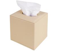 DODAMOUR Square Tissue Box Cover, Khaki PU Leather Cube Holder with Magnetic Bottom, Sturdy MDF Structure Facial Tissue Dispenser for Boho Bedroom Nightstand (Khaki)
