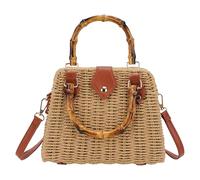 DODAMOUR Straw Crossbody Bag, Woven Shoulder Purse with Bamboo Handle, Small Summer Tote with Leather Strap and Magnetic Flap, Casual Travel Handbag for Women (Brown)