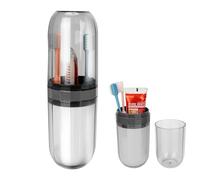 DODAMOUR Travel Toothbrush Case, Portable Travel Toothbrush Holder with Toothbrush Cup, 3 in 1 Storage Toothbrush and Toothpaste Holder with Lid for Traveling Home Camping Bussines Trip (Clear Black)