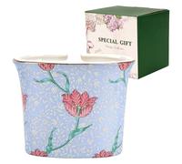 DODAMOUR Vintage Floral Toothbrush Holder, Ceramic Tulip Bathroom Vanity Organizer with Gold Rim, Elegant Countertop Caddy for Toothpaste, Makeup Brushes, Gift-Boxed (Blue)