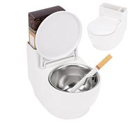 DODAMOUR Windproof Ashtray with Lid, Toilet Shaped Wall Mounted Ashtrays for Smokers, Self Adhesive Cigarettes Ash Tray for Home Bathroom Toilet (White)