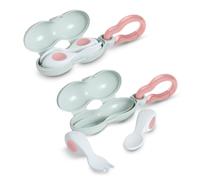 doddl Baby Cutlery Set (6-12 Months) - Spoon & Fork for Weaning, BLW Self-Feeding - Easy-Grip Handles & Safe Short Design (Dusky Rose (Twin Pack))