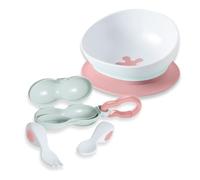 Doddl Baby Spoon and Fork, Cutlery Set for Babies 6+ Months, Learn to Self-Feed. Helps Weaning (Dusky Rose + Bowl)