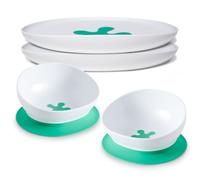 doddl Bowl & Plate Bundle. The 2-in-1 Baby and Toddler Bowl with Suction Toddler Plate - for Baby led weaning Non-Slip Base, Self-Feeding Essentials, Dishwasher-Safe (Aqua (Twin Pack))