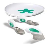 Doddl Cutlery Set for Children Toddlers & Babies 12 Months + 3 Piece Knife Fork & Spoon Cutlery Set Ergonomic Design to Promote Self-Feeding (Aqua + Plate, One Size)