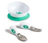doddl Toddler Cutlery Set (12-24 Months) - 2-Piece Spoon & Fork for Self-Feeding - Easy-Grip Handles for Toddlers (Fresh Green Cutlery + Bowl)