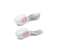 doddl Toddler Cutlery Set (12-24 Months) - 2-Piece Spoon & Fork for Self-Feeding - Easy-Grip Handles for Toddlers (Dusky Rose)