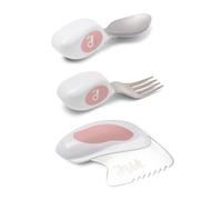 doddl Toddler Cutlery Set (2-4 Years) - 3-Piece Knife, Fork & Spoon - Safe Cutting & Big-Kid Grip (Dusky Rose)