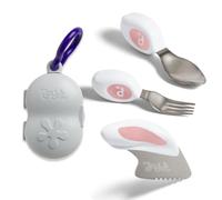 doddl Toddler Cutlery Set (2-4 Years) - 3-Piece Knife, Fork & Spoon - Safe Cutting & Big-Kid Grip (Dusky Rose + Case)