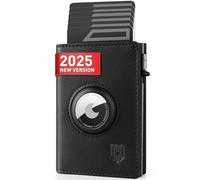 DODENSHA Mens AirTag Wallet, RFID Blocking Leather Smart Pop Up Card Wallet for Men with Coin Pocket, Aluminum Credit Card Holder with ID Window, Magnetic Closure