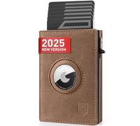DODENSHA Mens AirTag Wallet, RFID Blocking Leather Smart Pop Up Card Wallet for Men with Coin Pocket, Aluminum Credit Card Holder with ID Window, Magnetic Closure