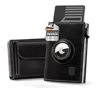 DODENSHA Mens AirTag Wallet, RFID Blocking Leather Smart Pop Up Card Wallet for Men with Large Coin Pocket, Aluminum Credit Card Holder with ID Window, Magnetic Closure