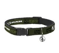 Dodge Cat Collar, Breakaway Collar with Bell, Ram TRX Text and Logo Americana Weathered Olive White, 8.5 to 12 Inches 0.5 Inch Wide