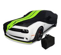 Dodge Challenger Indoor Car Cover - Ultraguard Stretch Satin The Ultimate Custom Fit for All 2008-2023 Dodge Challenger SXT, GT, R/T, Scat Pack, Hellcat Redeye & Widebody (Black with Green Stripes)