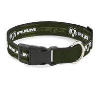 Dodge Pet Collar, Dog Collar Plastic Buckle, Ram TRX Text and Logo Americana Weathered Olive White, 9.5 to 13 Inches 1.0 Inch Wide