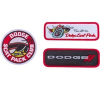 Dodge Scat Pack Club Embroidered Patch 3-Pack | Iron On | 1968 Bee | Three patches: one 3 in round, two 4.5 x 1.5 in bars. Heat seal backing. Stitch for anything that goes through the wash.