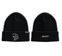 Dodge SRT Hellcat Flip Knit Hat - Black Cuffed Beanie with Front Hellcat Logo & Rear SRT Embroidery - One Size Fits Most