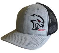 Dodge SRT Hellcat Redeye Snapback Trucker Hat - Heather Grey - Premium Embroidered Logo, Adjustable Fit, Heather Grey/Black, L