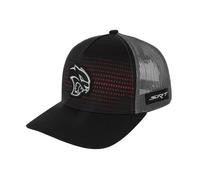 Dodge SRT Hellcat Rumble Snapback Trucker Hat - Black Red Mesh Cap with Embroidered Hellcat Logo Patch & SRT Side Patch, Licensed