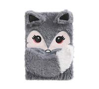 Dodheah Girls Boys Plush Notebook Diary 3D Cute Animal Designs A5 Size Journal School Birthday Christmas Gifts for Girls Kids Gray fox