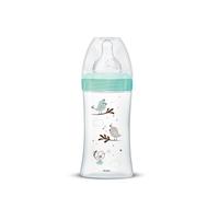 Dodie - Anti-Colic Initiation + Glass, Bird Green, 270 ml, 0-6 Months, Round Teat, Flow 2