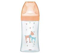 Dodie Antikolik Sensation+ Glass Baby Bottle, Beige, Deer Cow, 270 ml, 0-6 Months, Flat Teat, River 2