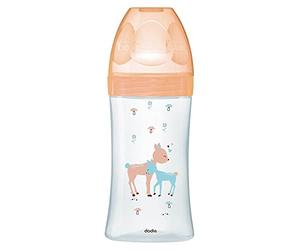 Dodie Antikolik Sensation+ Glass Baby Bottle, Beige, Deer Cow, 270 ml, 0-6 Months, Flat Teat, River 2