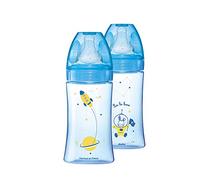 Dodie - Pack of 2 Anti-Colic Initiation+ Feeding Bottles - Cosmonaut Blue - 270 ml - 0-6 Months - Round Teat - Flow 2