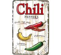 DODINO 20 x 30 cm Retro Tin Sign Chilli Peppers Metal Signs Kitchen, Restaurant Decoration, Gift Idea for the Kitchen
