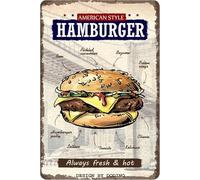 DODINO 20 x 30 cm Retro Tin Signs Hamburger Retro Decoration for the Barbecue Area BBQ Grill Sign Vintage Decoration