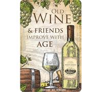 DODINO 20 x 30 cm Retro Wine Tin Signs Old Wine and Friends Improve With Age Decorative Metal Sign Gift Idea for Wine Drinkers