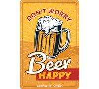 DODINO 20 x 30 cm Tin Signs Don't Worry Beer Happy, Decorative Home Accessory, Beer Sign, Decorative Metal Sign for All Bar Counter or Pub Owners