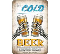 DODINO 20 x 30 cm Tin Signs Ice Cold Beer Serviced Here, Decorative Home Accessory, Beer Sign, Decorative Metal Sign for All Bar Counter or Pub Owners