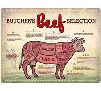 DODINO 30 x 40 cm, Butchers Selection, Retro Metal BBQ Wall Sign Tin Sign Vintage Retro Cow Cutting Beef Kitchen