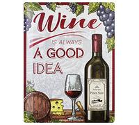 DODINO 30 x 40 cm Retro Tin Signs, WINE IS ALWAYS A GOOD IDEA, Funny, Vintage, Decorative Home Accessory, Decorative Metal Sign for All Bar Counter or Pub Owners