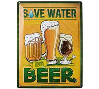 Dodino 30 x 40 cm Tin Signs Save Water Drink Beer, Decorative Home Accessory, Beer Sign, Decorative Metal Sign for All Bar Counter or Pub Owners