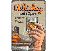 DODINO Retro Tin Signs Whiskey and Cigars Bar Sign, 20 x 30 cm, Vintage Metal Signs for Party Room, Cellar Bar, Darts, Decoration Kitchen Metal as a Gift