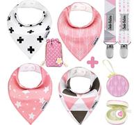 Dodo Babies Baby Bandana Drool Bibs For Girls + 2 Pacifier Clips + Pacifier Case in a Gift Bag, Pack of 4 Premium Quality
