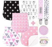 Dodo Babies Baby Burp Cloths Pack of 5 2 Pacifier Clips + Pacifier Case, Premium Quality for Girls Soft and Absorbent, Excellent Baby Shower/Registry Gift