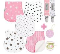 Dodo Babies Baby Burp Cloths Pack of 5 2 Pacifier Clips + Pacifier Case Premium Quality For Girls Soft and Absorbent Excellent Baby Shower/Registry Gift